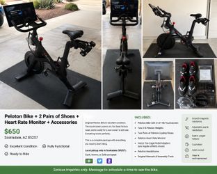 Peloton Bike + 2 Pairs of Shoes + Heart Rate Monitor + Extras