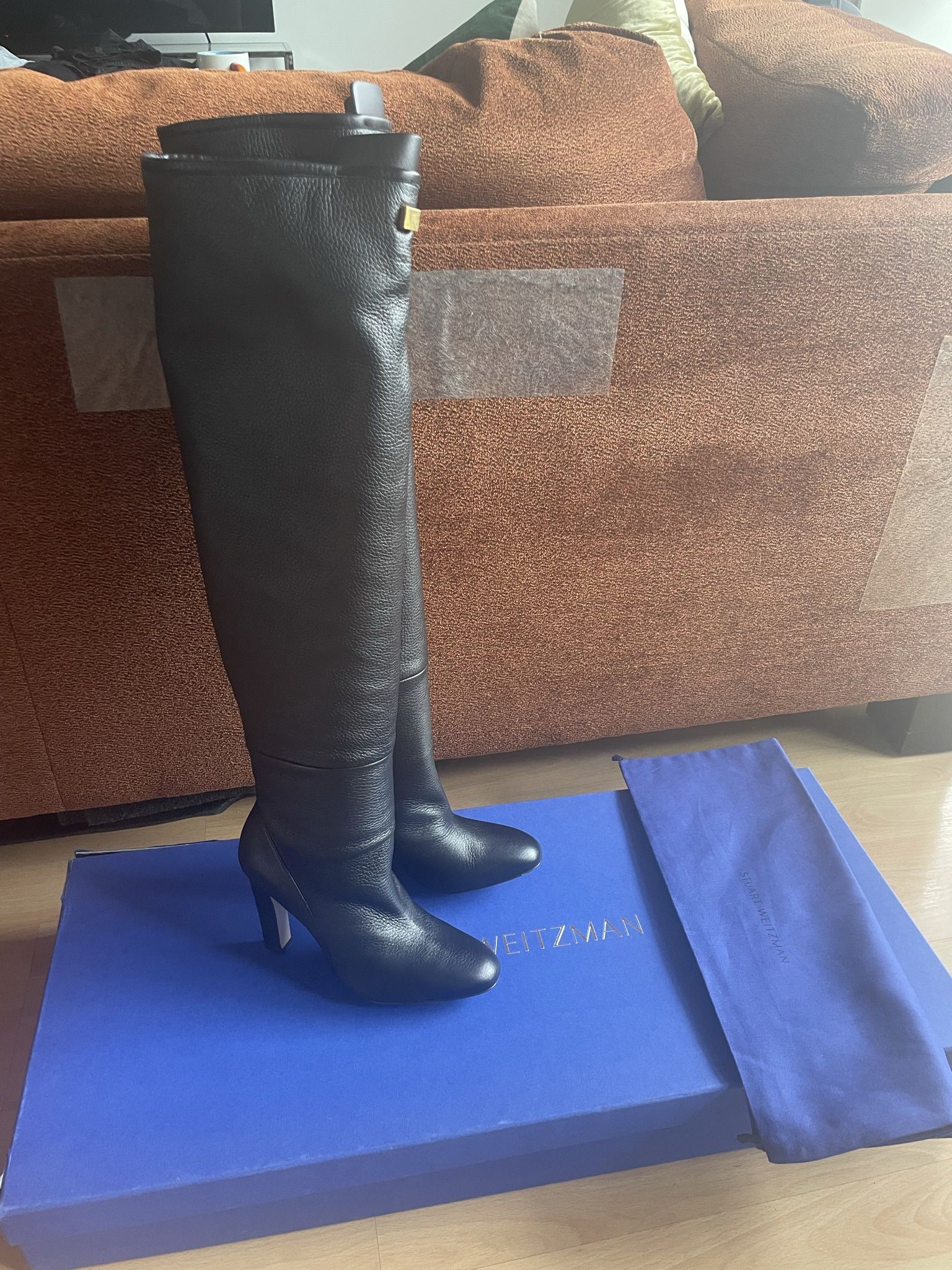 NEW STUART WEITZMAN EDIE Black Leather Over-The-Knee Boots Sz 7, Retail $898