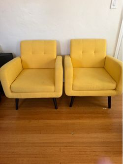 Set of 2 Yellow Mid-Century Modern Accent Chairs