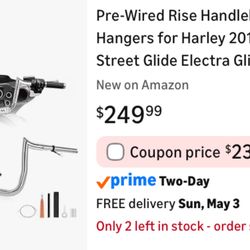 Bravema Pre-Wired Rise Handlebars Ape Hanger 2014-2023 Street Glide 12in Chrome NEW!