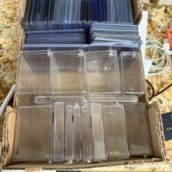 150 Top Loaders + 14 Plastic Boxes For Sports Cards, Pokemon, MTG Cards, Etc- No Cards Included