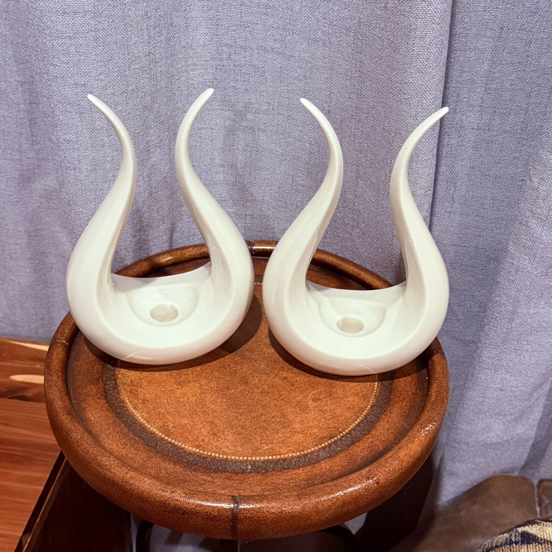 Vintage Lenox Ivory Porcelain Sculptural Taper Candle Holders • Modern Abstract Flame Design • Pair