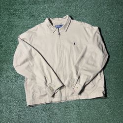 Vintage Cream Canvas Heavyweight Harrington Collar Work wear Jacket Size XL Men Pre Ownes