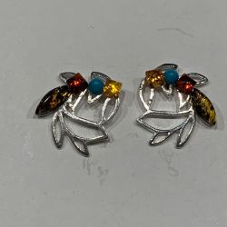 Sterling Silver Multi-Color Amber Stud Earrings With Beautiful Design