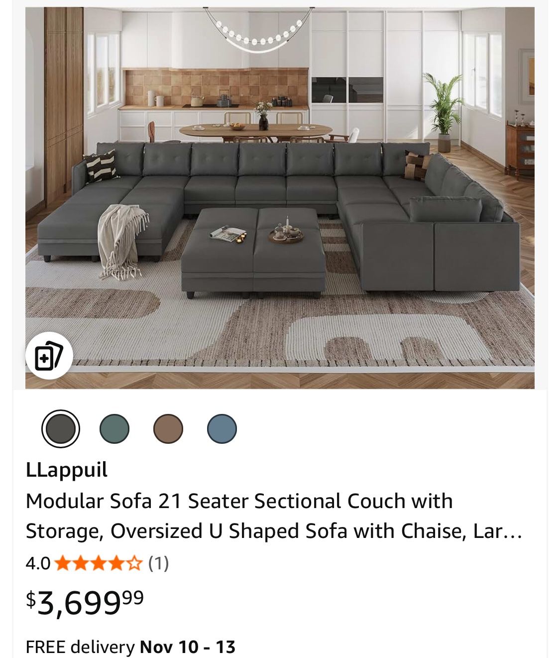 21 Seat Couch Dark Grey Material Like New