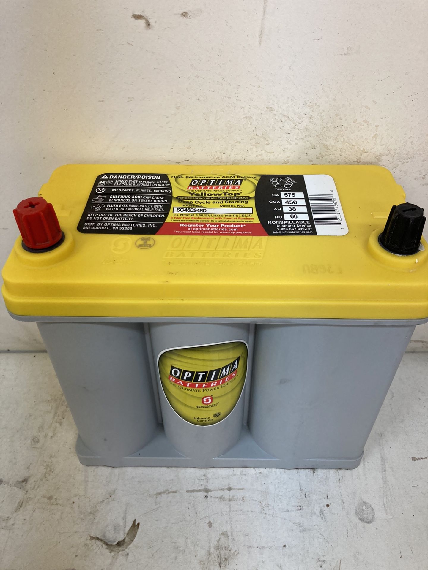 Car battery optima yellow top gel AGM Histarting and deep cycle Recondition for Toyota Prius only