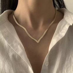 Flat Snake Link Chain Choker Gold Necklace 