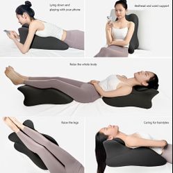 New! Adjustable Curved Massage Pillow for Sleeping, Side and Back Sleepers - Relieves Leg and Neck, Black, Zippered, Hand Wash Only, Comfortable Pillo