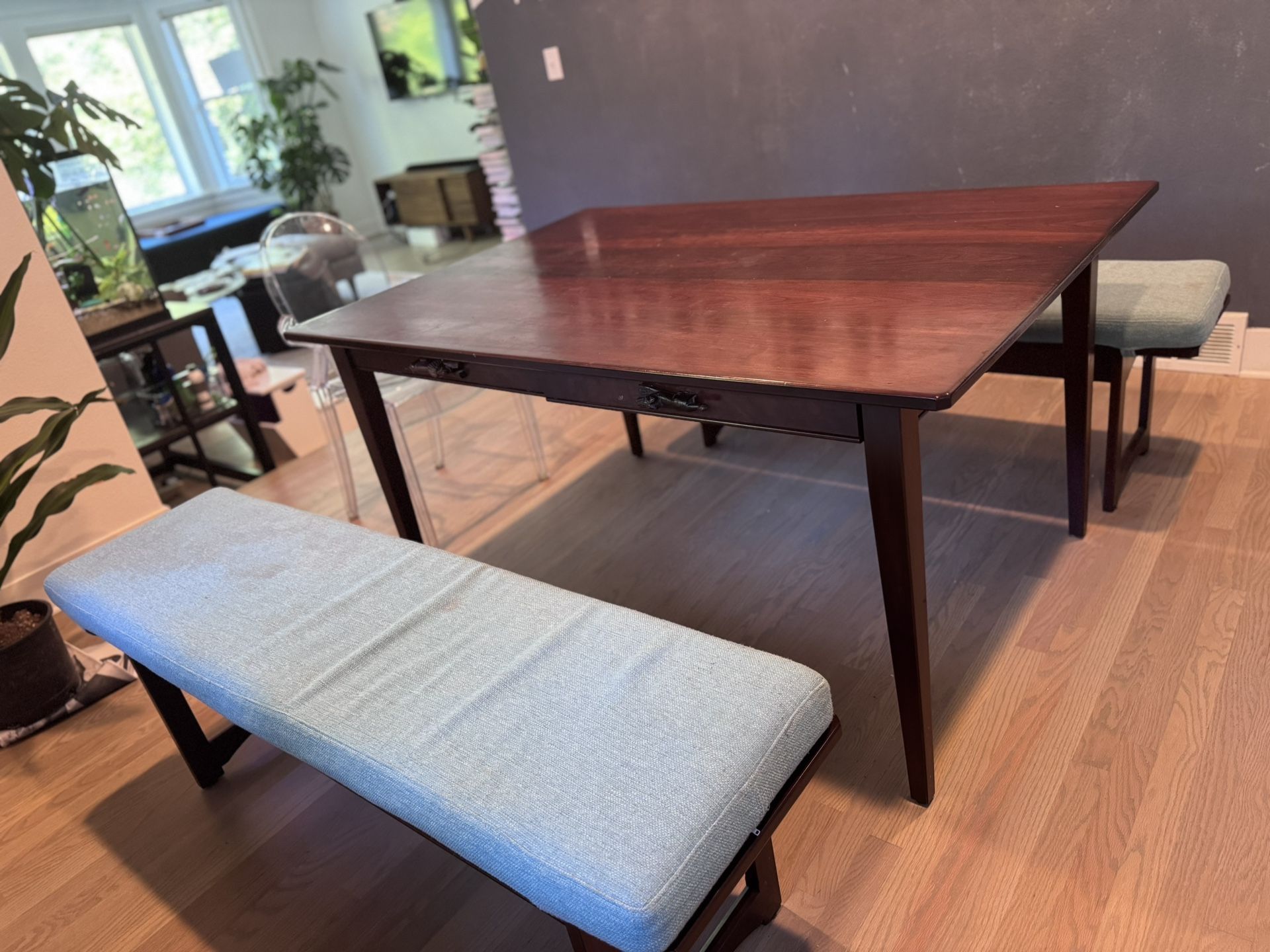 Solid Cherry Wood Dining Table w/ Benches