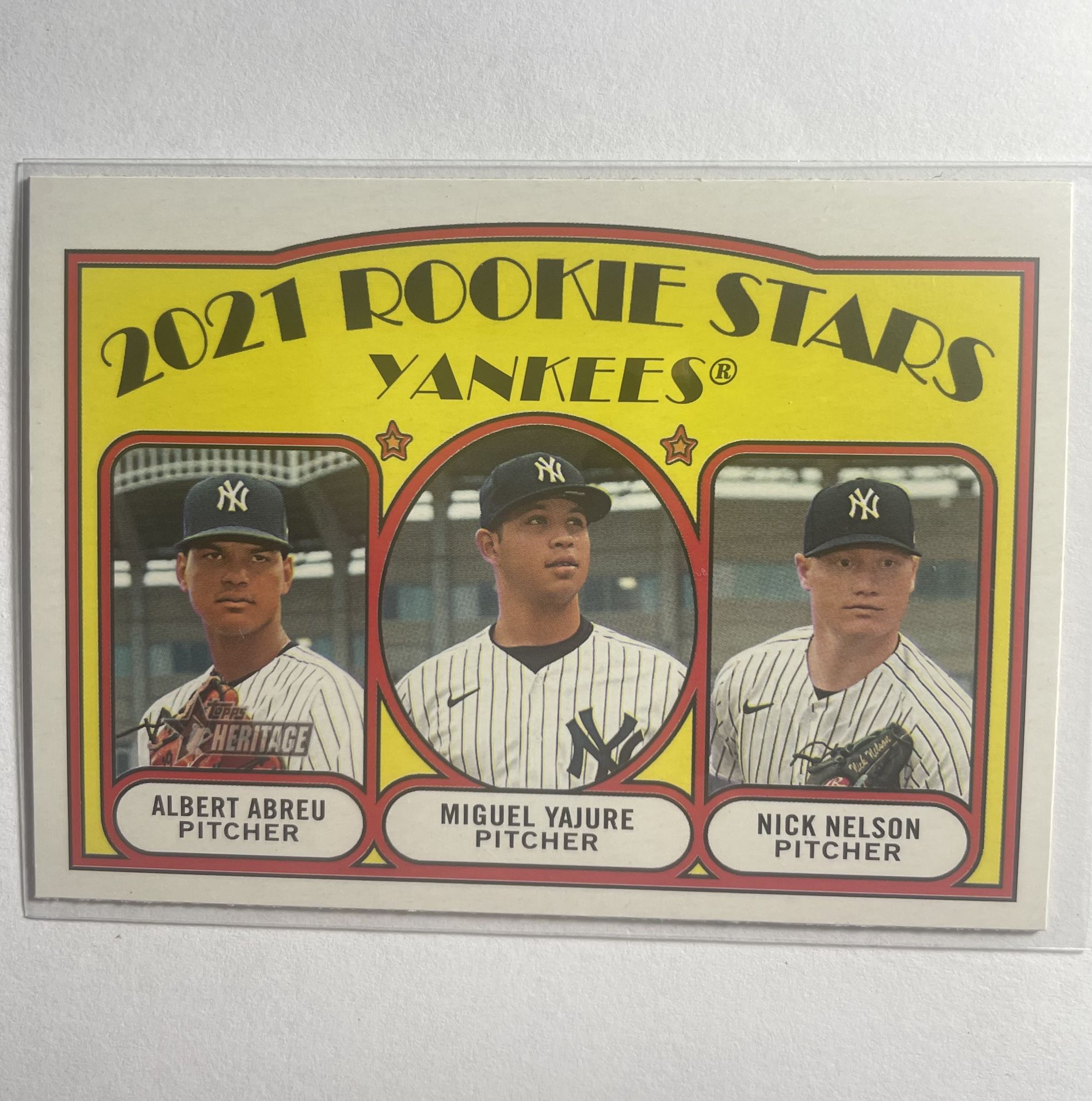 Mint 2021 Topps Heritage Baseball Nick Nelson, Albert Abreu, Miguel Yajure RC #363 New York Yankees Rookie Stars MLB Card