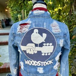 Women's Woodstock Distressed Jean Jacket Small