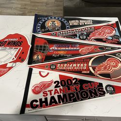 Vintage Detroit Redwings Hockey Champs Pennants