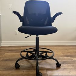 Ergonomic Computer Standing Desk Chair with Flip-up Armrests Lumbar Support + Adjustable Footrest
