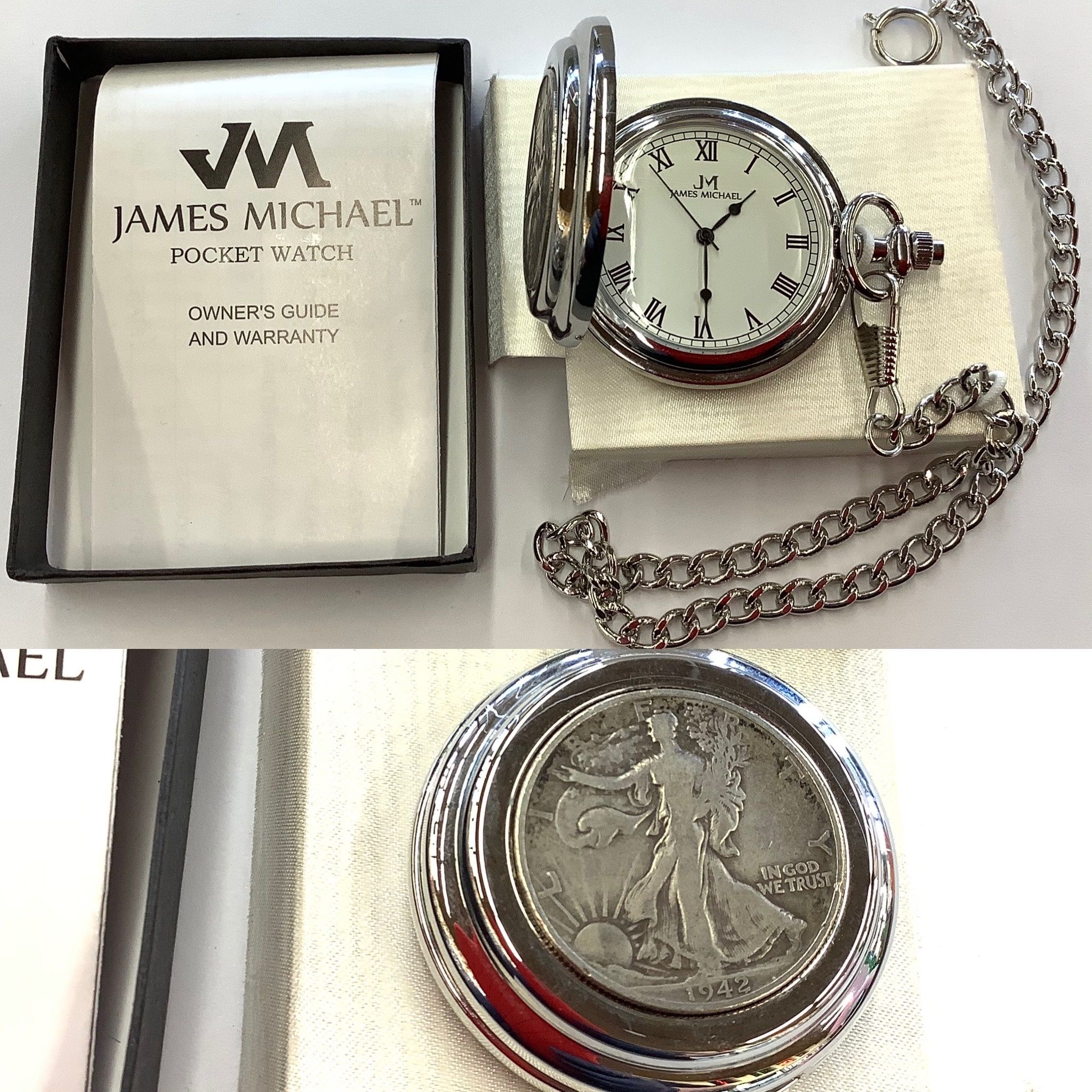 James Michael pocket watch with 1/2 Dollar liberty coin