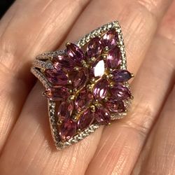 Genuine Amethyst Ring. 14k Gold Over Silver. Ring Size 8. Like New 