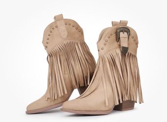 Hawkwell Women's Fringe Cowboy Cowgirl Boots Snip Toe Pull On Dress Western... size 10 new