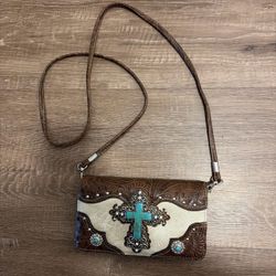 Justin West Turquoise Studded Crossbody Wallet