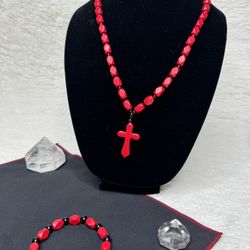 Rare Red Turquoise & Black Hematite Necklace & Bracelet Set – Passion, Protection & Bold Energy