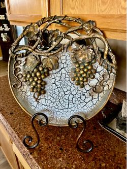Decorative grapes vine  plate and stand 21”x 18”