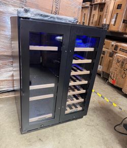 Wine and Beverage Refrigerator 24", Upgraded Dual Zone Wine Beverage Cooler with Glass Door and French Door, Large Capacity Beer Fridge Holds 21 Bottl