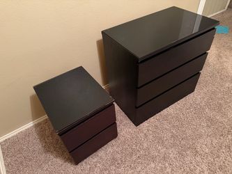 Glass Top Black Dresser and Nightstand Set