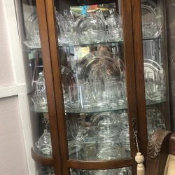 Vintage Tall Curio With Curved Glass