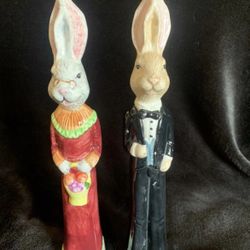 Vintage brinns easter rabbits 8" tall and skinny American gothic like Preowned good condition