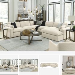 Elyza Linen 5-Piece RAF Chaise Sectional ( sectional couch sofa loveseat recliner options
