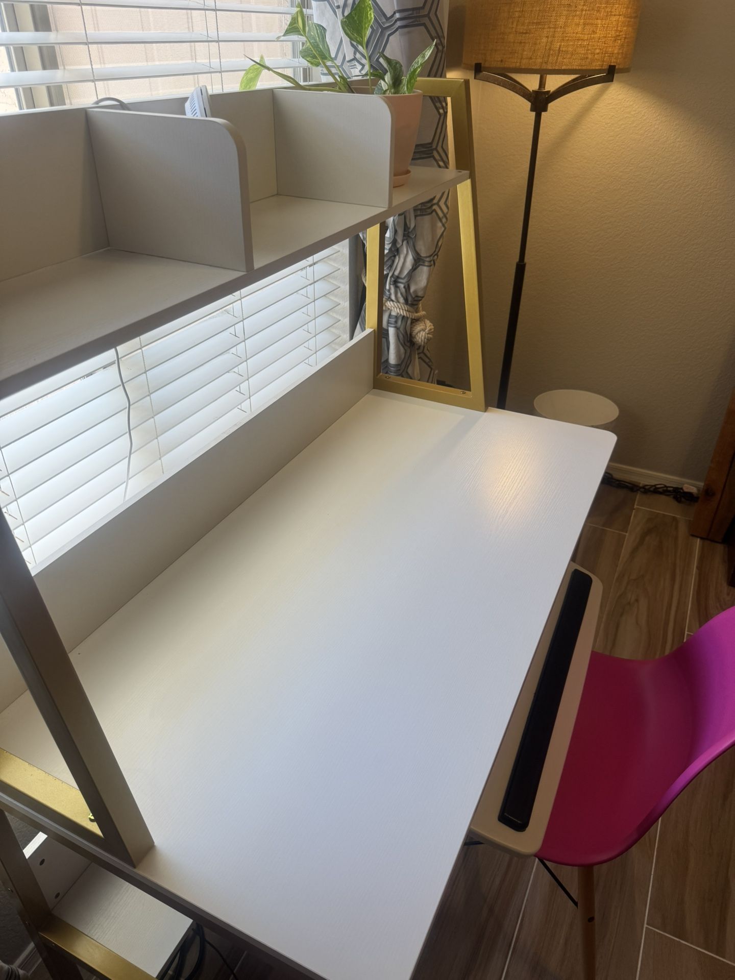 Three Tiered Gold And White Desk- Like New