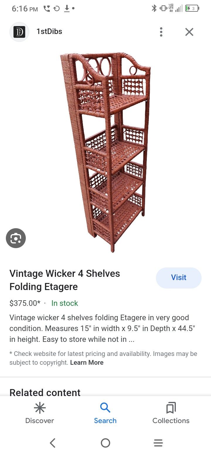 Vintage Wicker 4 Shelves Folding Bookshelf 