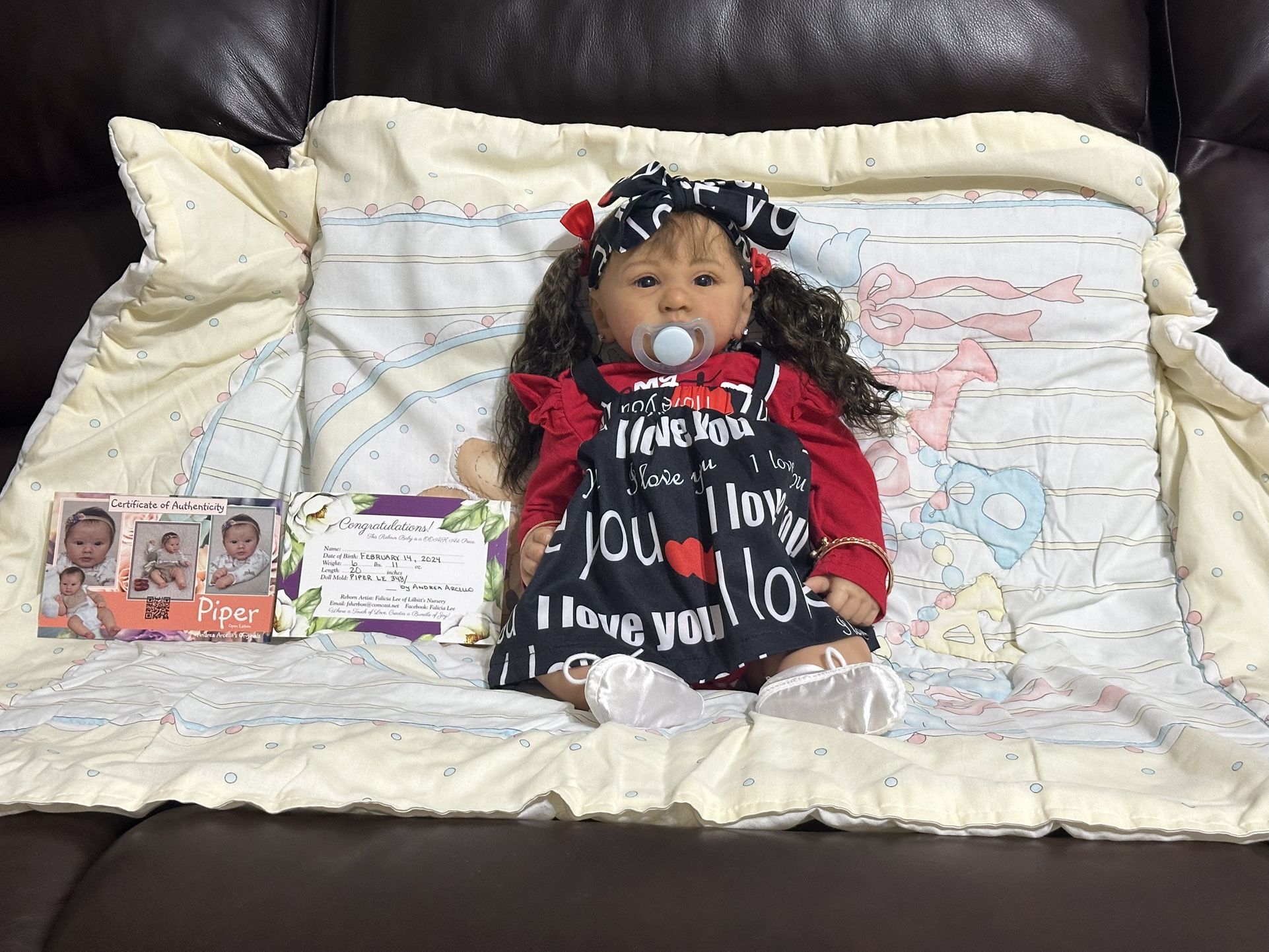 Valentine’s Day Vinyl Reborn Baby Girl Doll 20” 6lbs 11 oz.