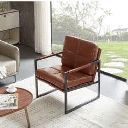 PU Leather Leisure Black Metal Frame Recliner Chair for Living Room and Bedroom Furniture (Brown)