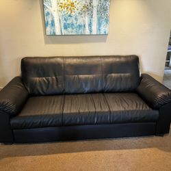 Black Three-Seater Sofa - Synthetic Leather