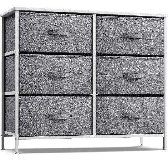 Grey/White Metal/Cloth Dresser 6 Drawer