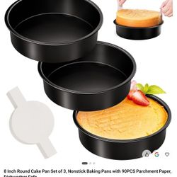 8 Inch Round Cake Pan Set of 3 Nonstick w/ Parchment Paper