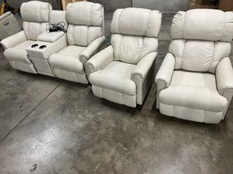 Cream Leather Recliner Sofa and Chair Set