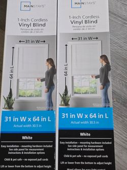 Mainstays 1-Inch Cordless Vinyl Blinds 31x64 White – Set of 2