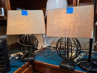 Laurel Foundry Modern Farmhouse Modern 26" Table Lamps - Set of 2 Wrought Iron Open Cage Desk Lamp Lights with LED Bulbs - Rustic Farmhouse Style for 