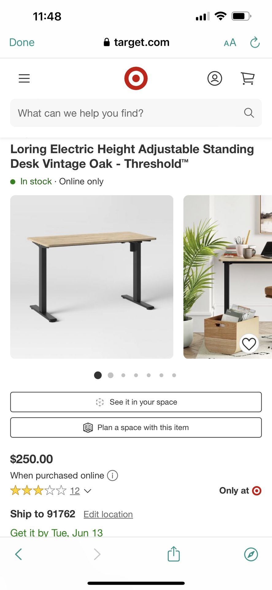 Threshold Loring Electric Height Adjustable Standing Desk Vintage Oak