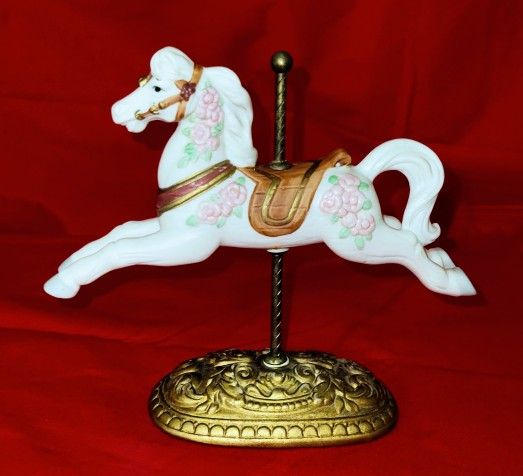 A Vintage Treasure: Beautiful White Porcelain Carousel Horse.