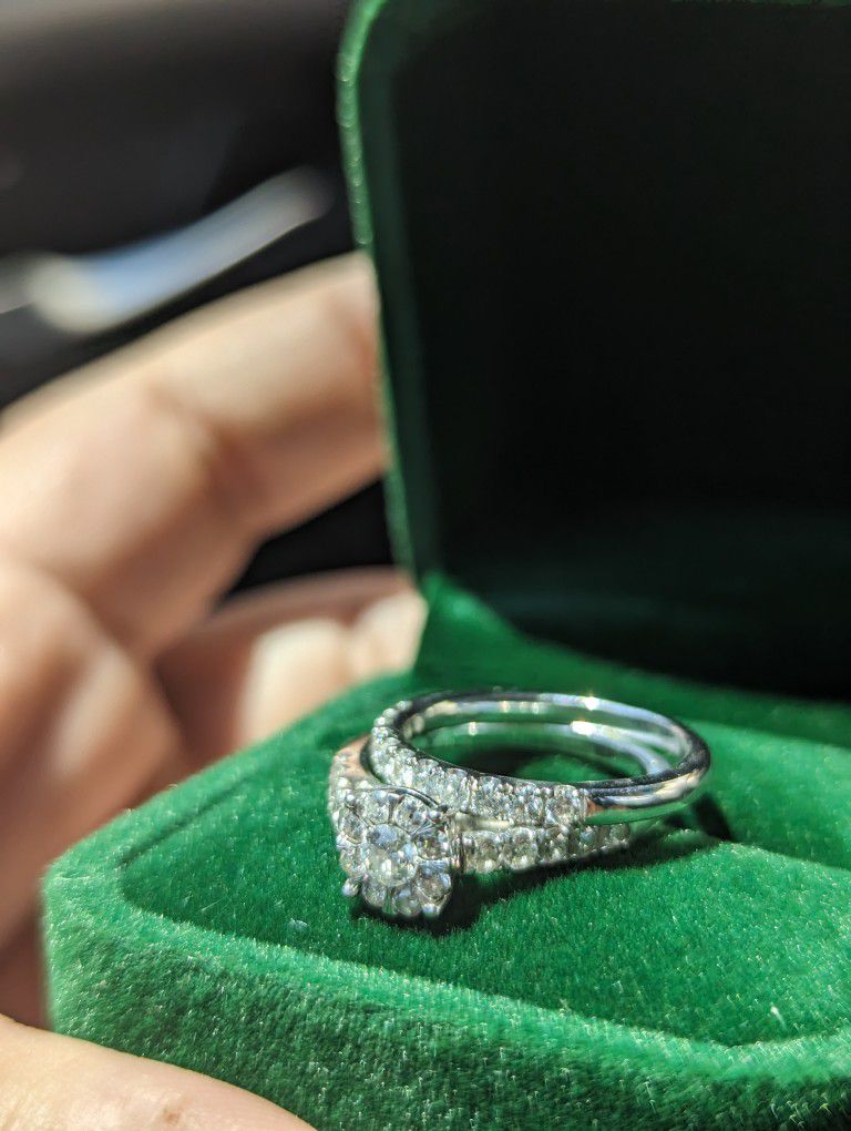 Engagement Ring Bridal Set 1ct 10k White Gold Size 6 1/2