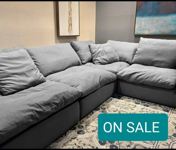 Grey Cloud Couch Feathered Modular Sectional Sofa
