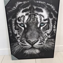 Canvas Tiger blue eye - black & white Framed Art Work 40 x 30 inches