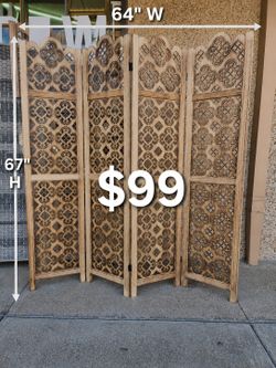 4 panels wood room divider (64"W×67"H)
