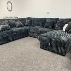 Huge Dark Gray Sectional W/ Pullout Sleeper & Storage Chaise 