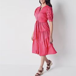 St. John's Bay Short Sleeve Embroidered Floral Midi Fit Flare Dress XXLarge New