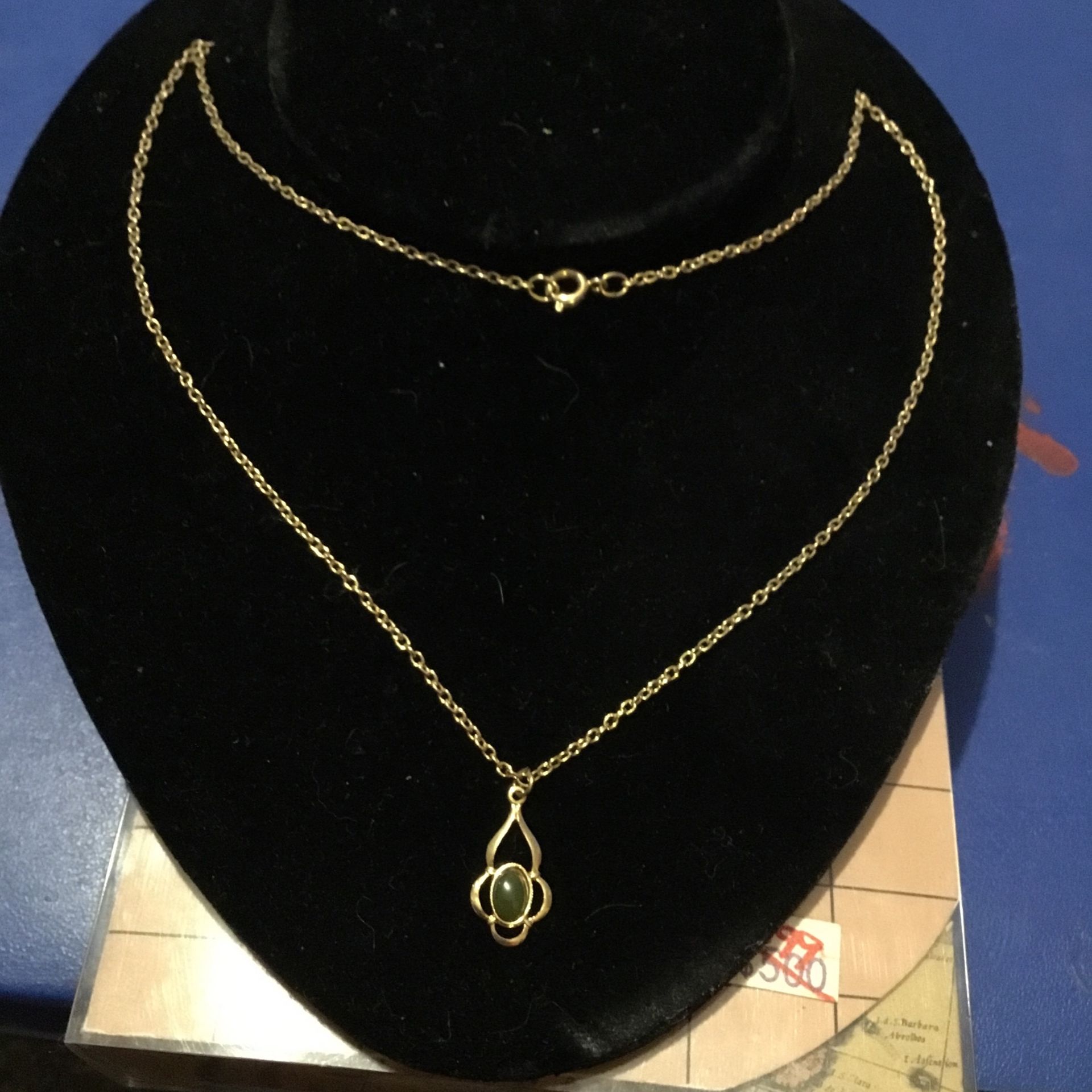 Gold Necklace With Green Stone