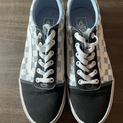 Vans Old Skool Checkerboard Skate Shoes blue & White black  Women 9.5  #500714