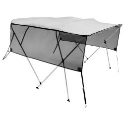 3# 4 Bow Bimini Top Boat Cover, Detachable Mesh Sidewalls, 600D Polyester Canopy with 1" Aluminum Alloy Frame, Includes Storage Boot, 2 Straps, 2 Supp