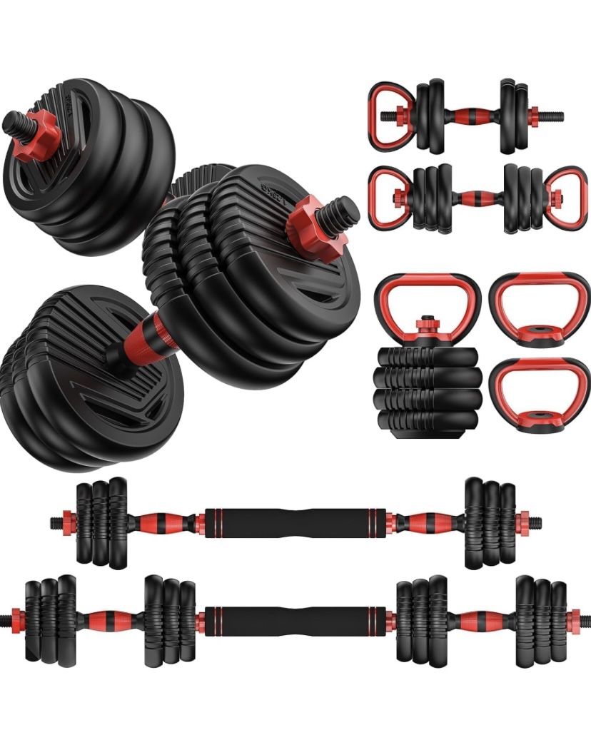 Adjustable Dumbbells, 70lbs Free Weight Set with Connector, 4 in1 Dumbbells Set Used as Barbell, Kettlebells, Push up Stand, Fitness Exercises for Hom
